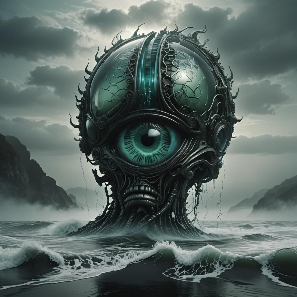 Glass 'A' with Eye and Brain in Dark Fantasy