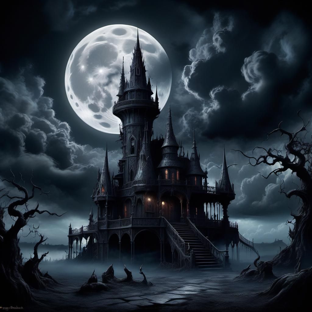 Dark Utopia: Moonlit Fantasy Landscape