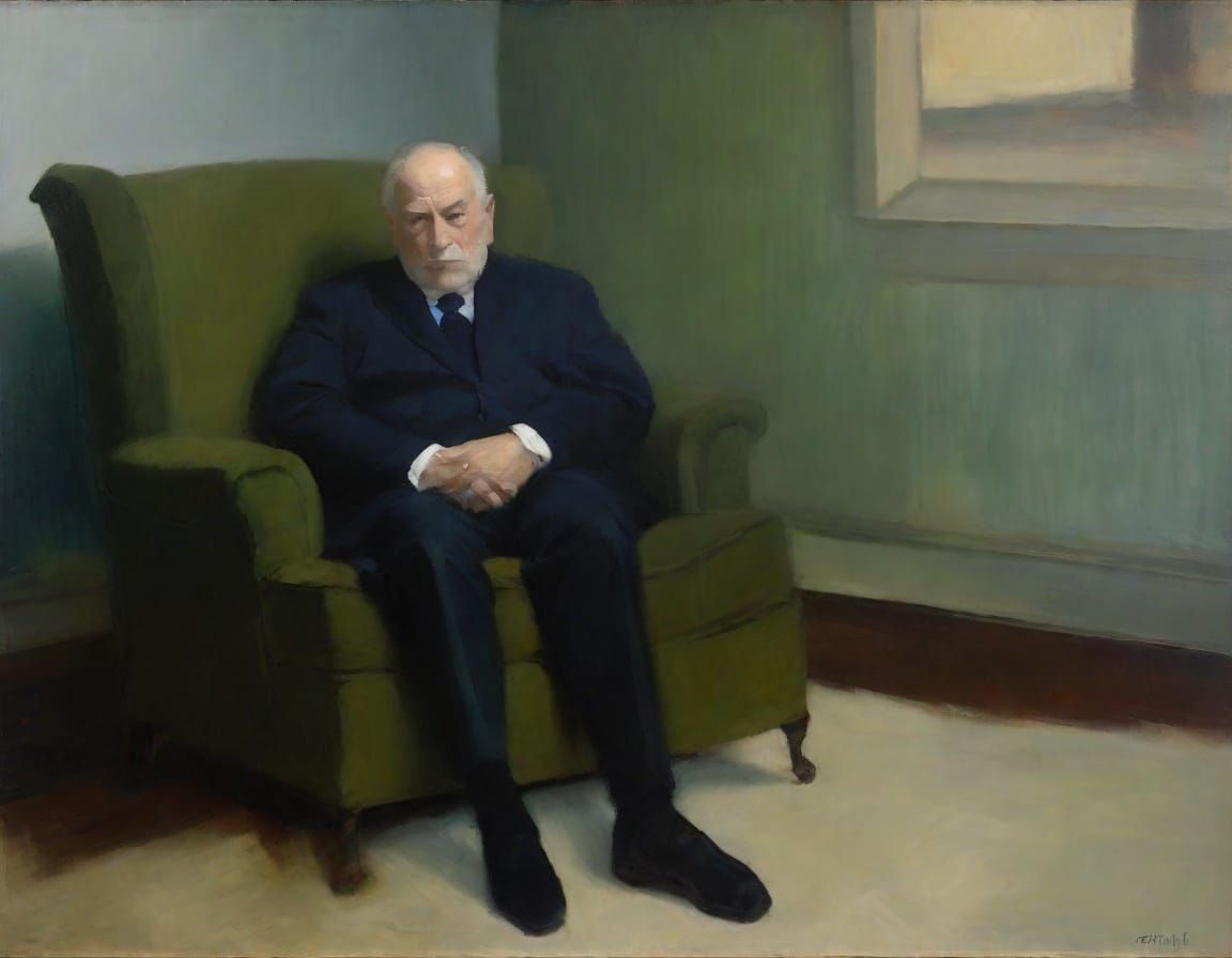 Gerhard Richter Style Cat-Man Smoking a Pipe