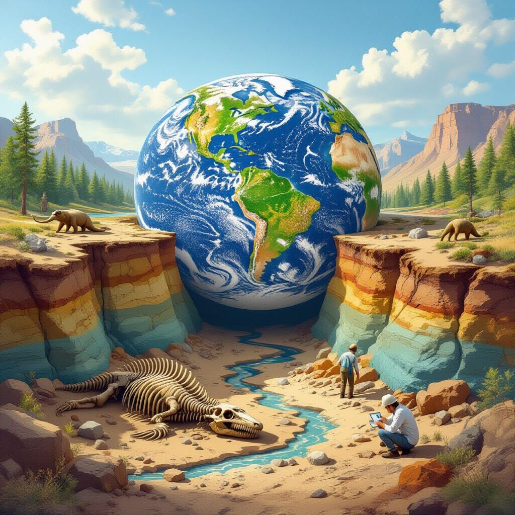 Fossilization Process Illustration: From Ancient Life to Dis...