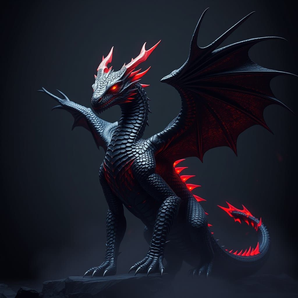 Surreal Black Dragon Radiates Power in Hyper-Realistic Art