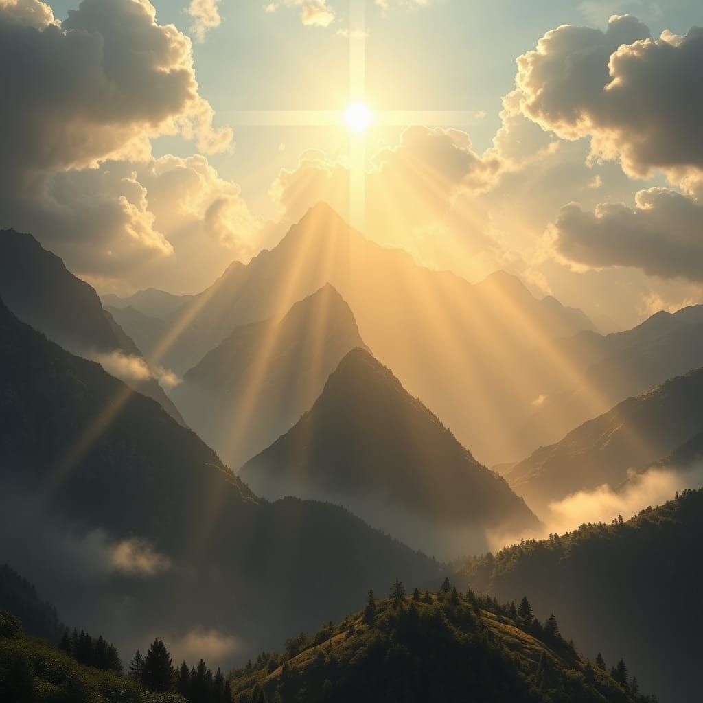 Majestic Mountain Range with Holy Light Beam