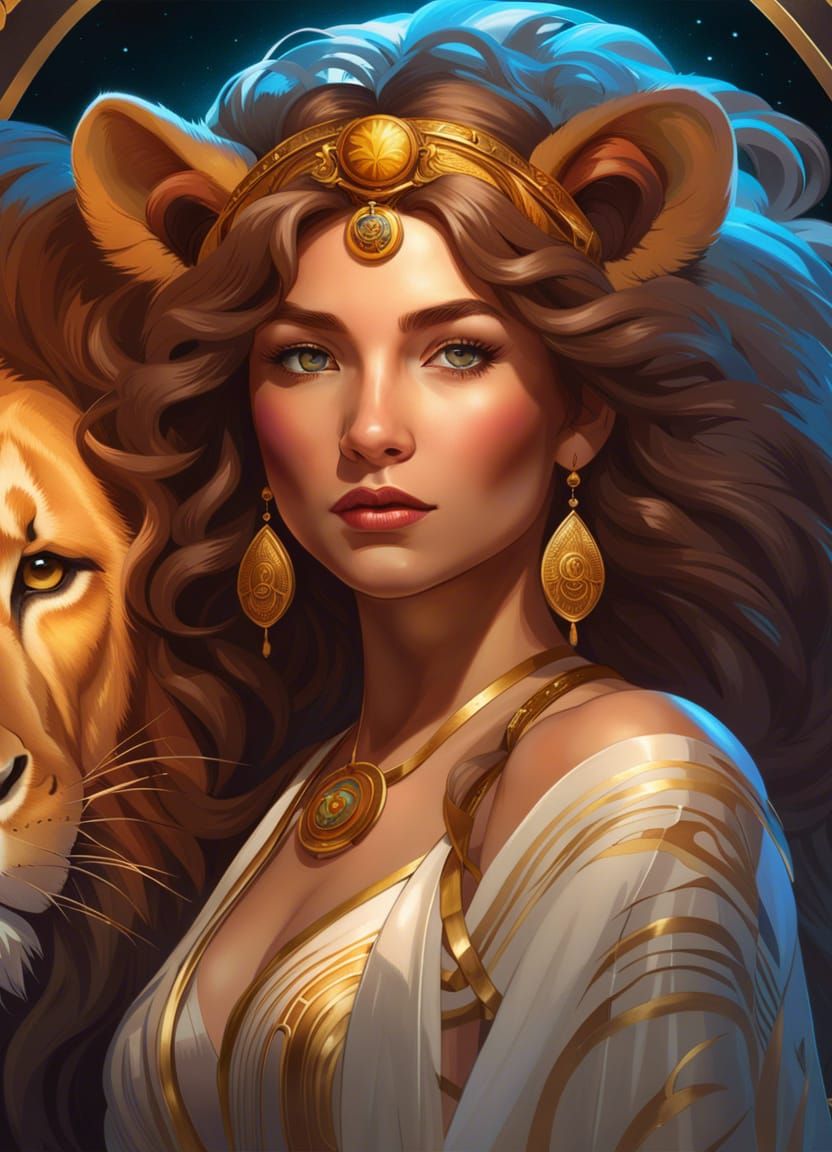 Leo Zodiac Girl Portrait in Hyperdetailed Style