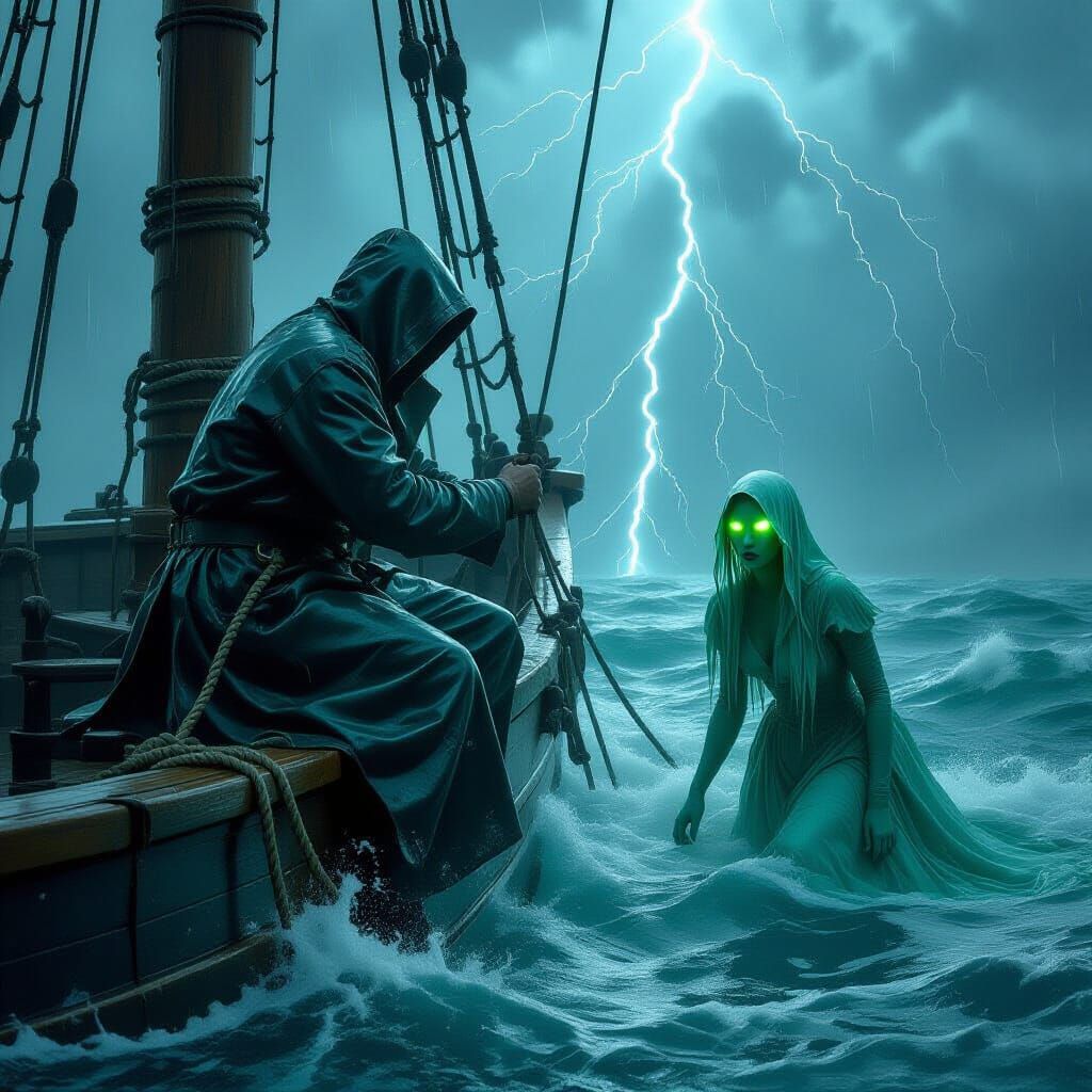 Sailor Fights Siren in Thunderstorm on Ship