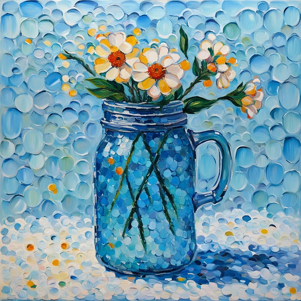 Sparkling Blue Glass in Expressionist Oil Painting