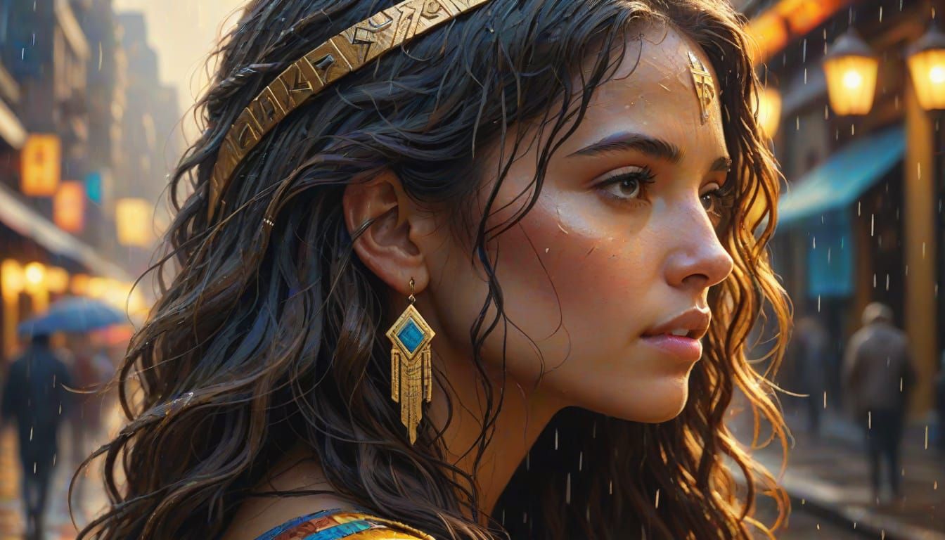 Egyptian Runes Adorn Woman in Hyperrealistic Portrait