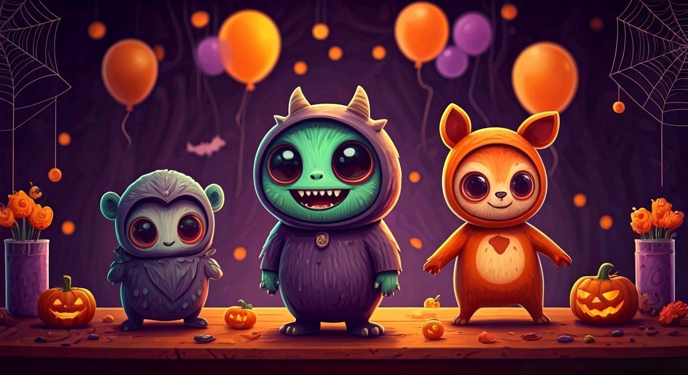 Halloween Costume Party with Cute Cartoon Monsters