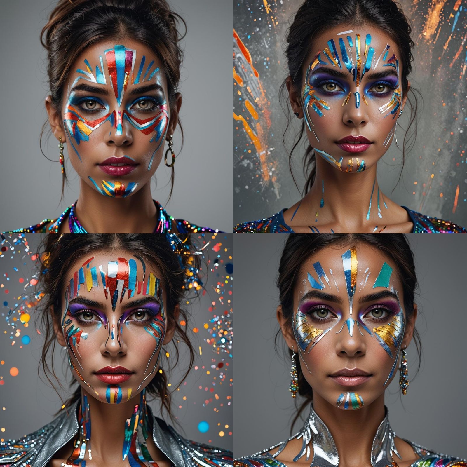 Woman with Chrome Glow Face Paint Portrait