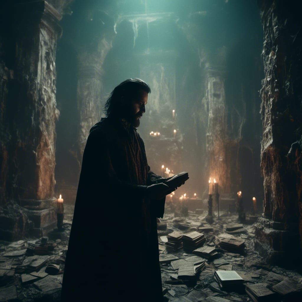 Warlock Casting Magic in Mystical Temple