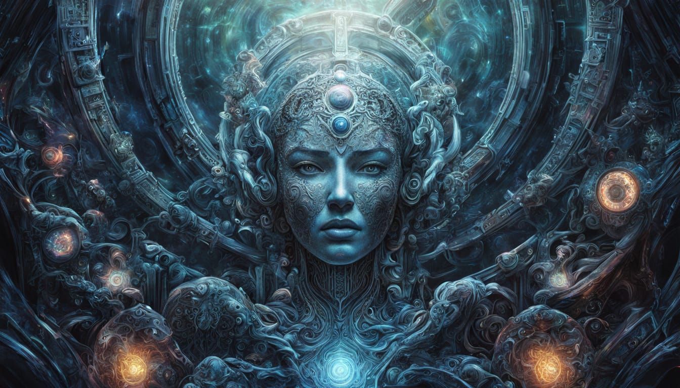 Cybernetic Woman Emerges from Mist in Steampunk Art Deco Sty...