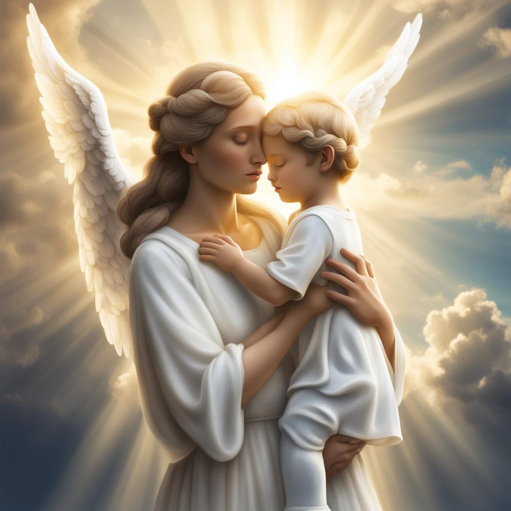 Grieving Mother Comforted by Angel in Heaven