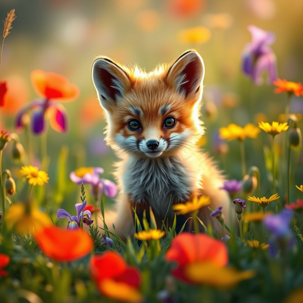 Baby Fox in Dawn Meadow: A Matte Painting