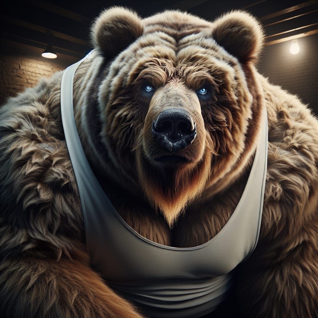 Muscled Kodiak Bear Takes a Relaxing Moment in Moonlit Ambia...