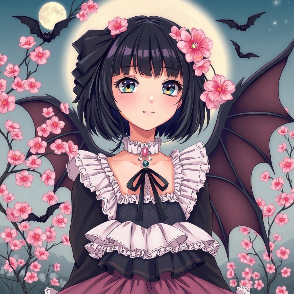 Gothic Lolita Girl in Whimsical Cherry Blossom Wonderland