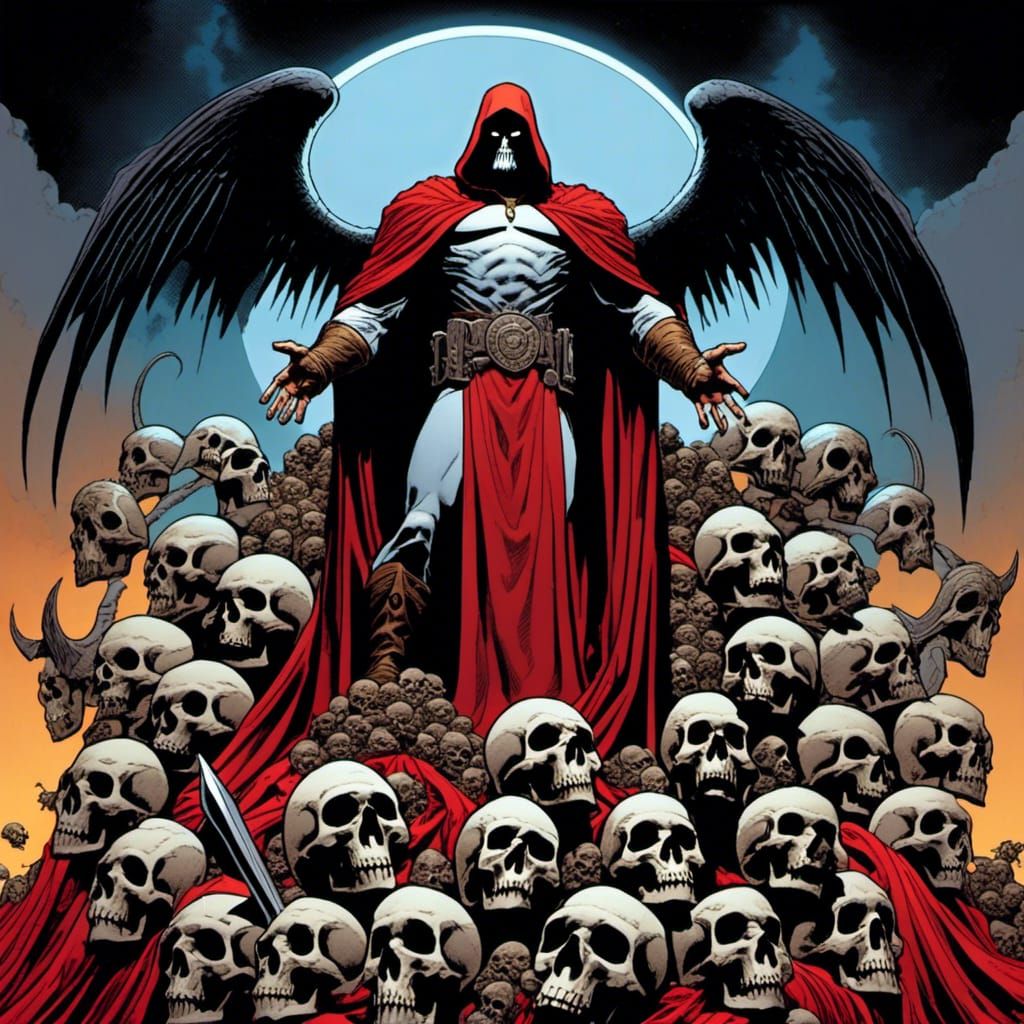 Cultist King on Skull Pile: Dark Fantasy Concept Art