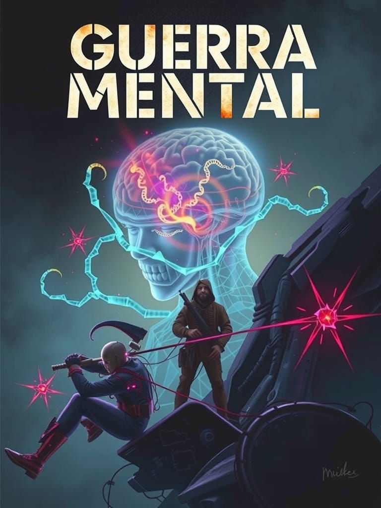 Cyberpunk Soldier with Arcane Weapon in Dark Sci-Fi Fantasy