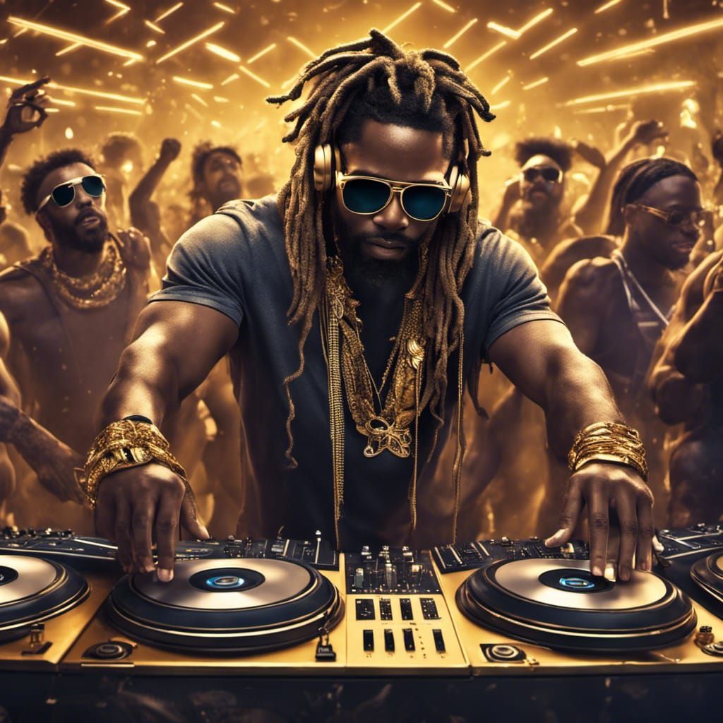 3D DJ with Dreads and Gold Jewelry
