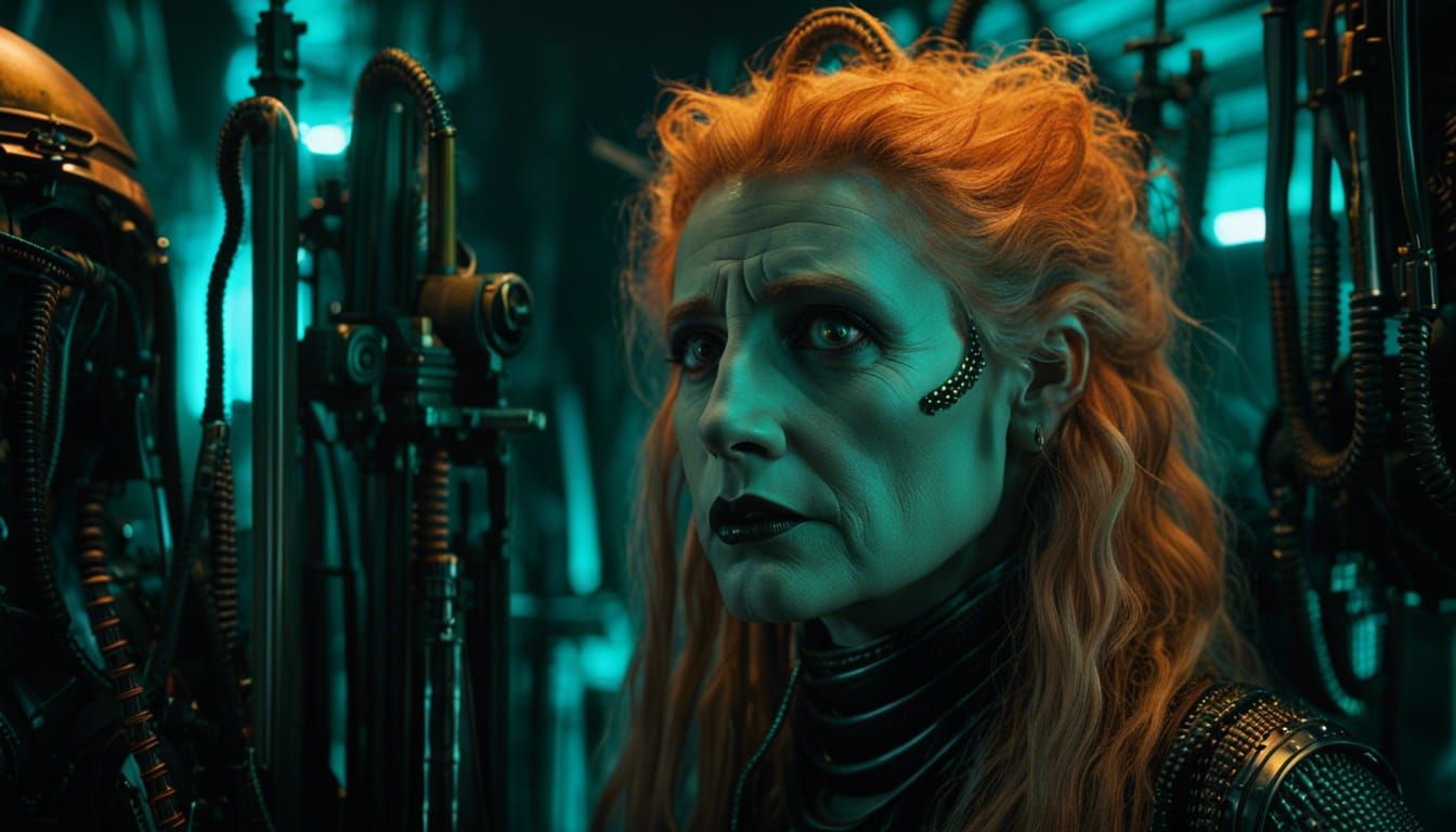 Nosferatu-Inspired Face in Gritty Laboratory, HR Giger Style