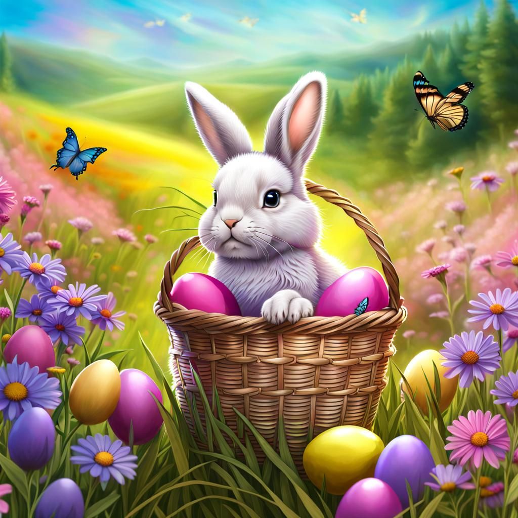 Bunny with Easter Basket in Candyland Wonderland