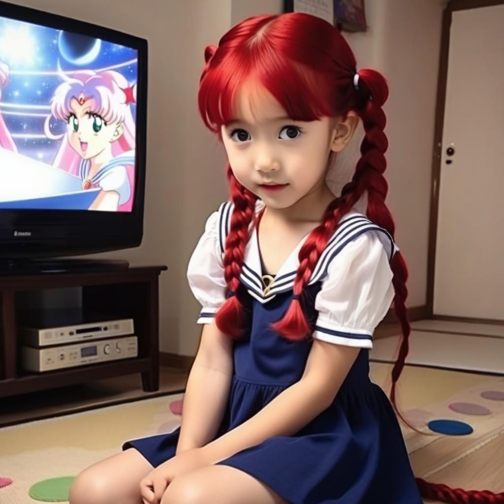 Girl Watching Sailor Moon: Nostalgic Childhood Memory