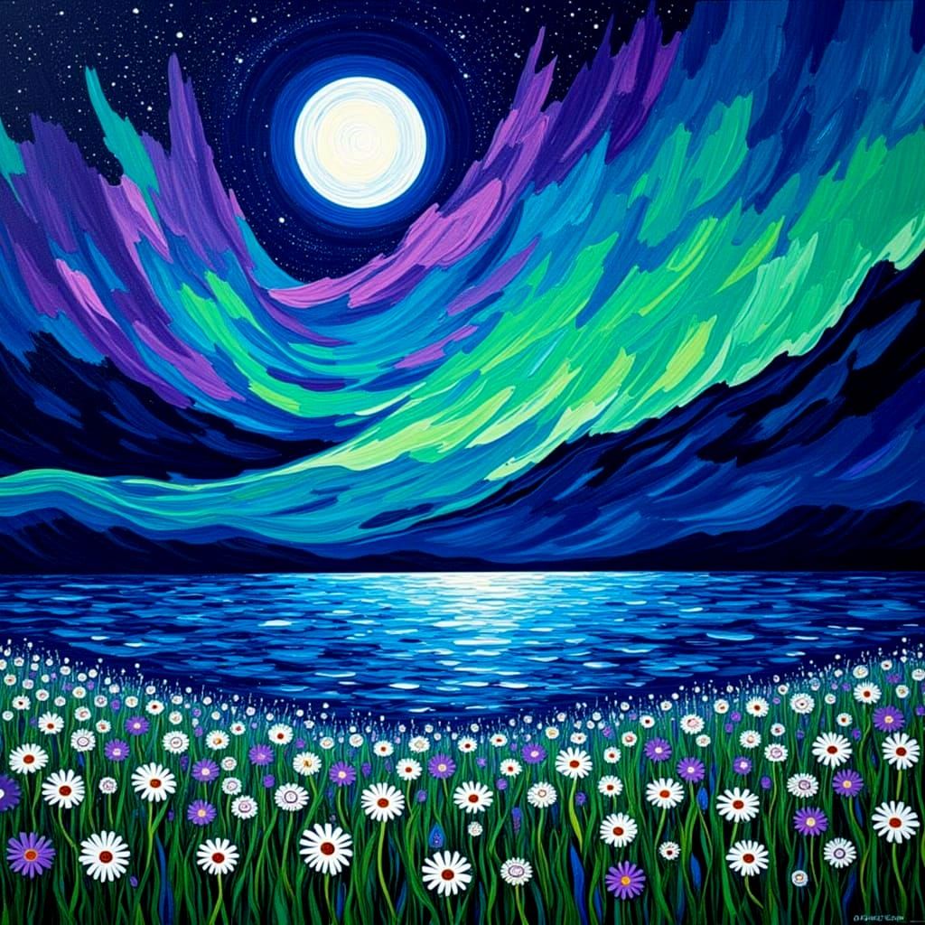 "Lunar Fjord Under the Aurora"