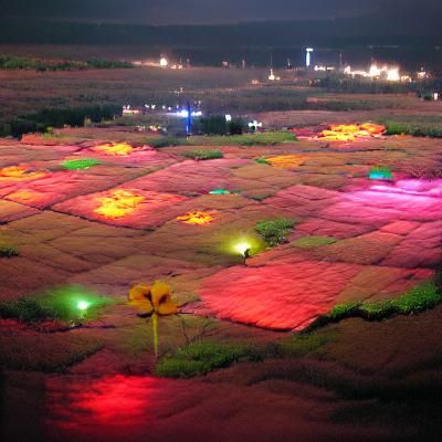 Bioluminescent Flower Field at Night