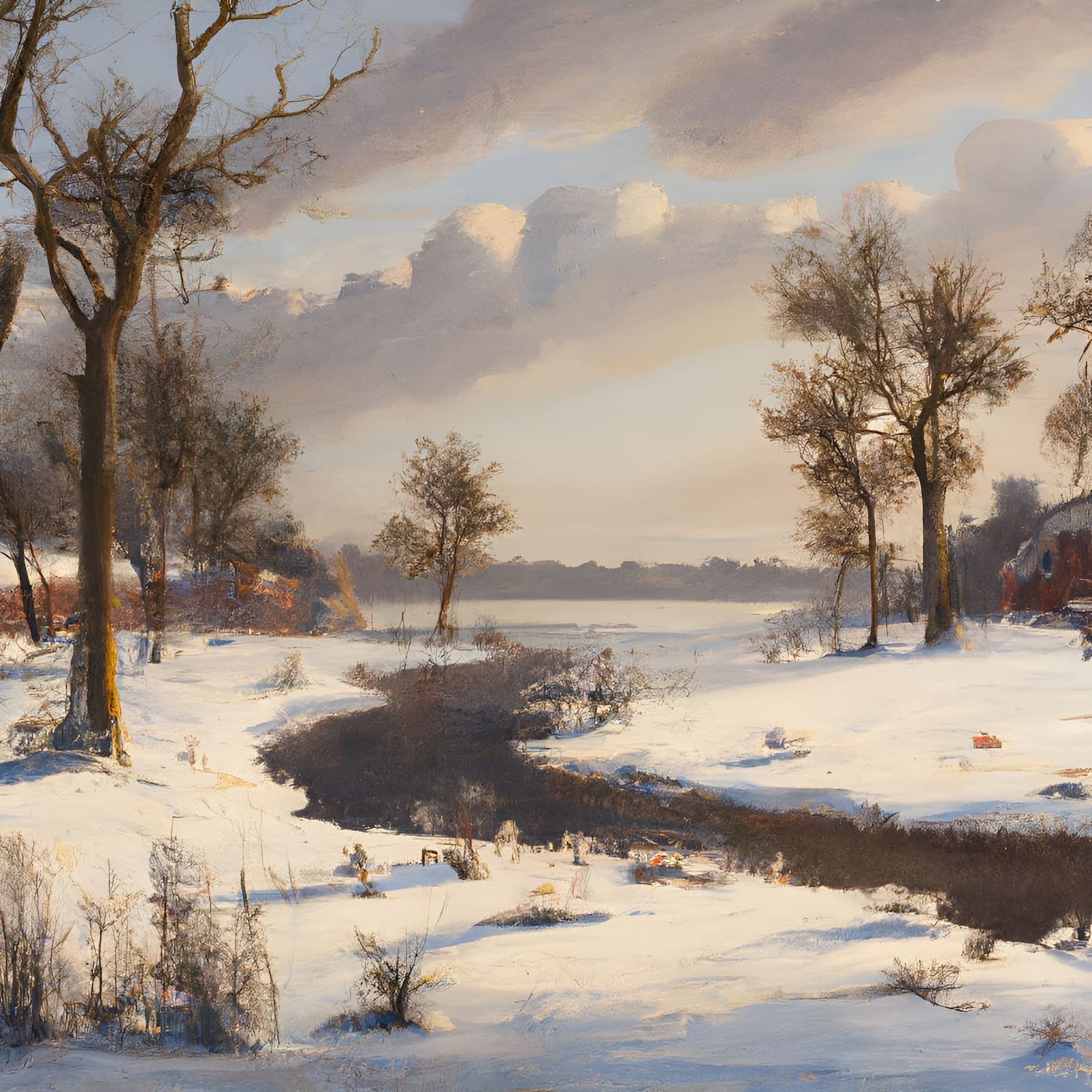 Dutch Winter Landscape in Rembrandt Style