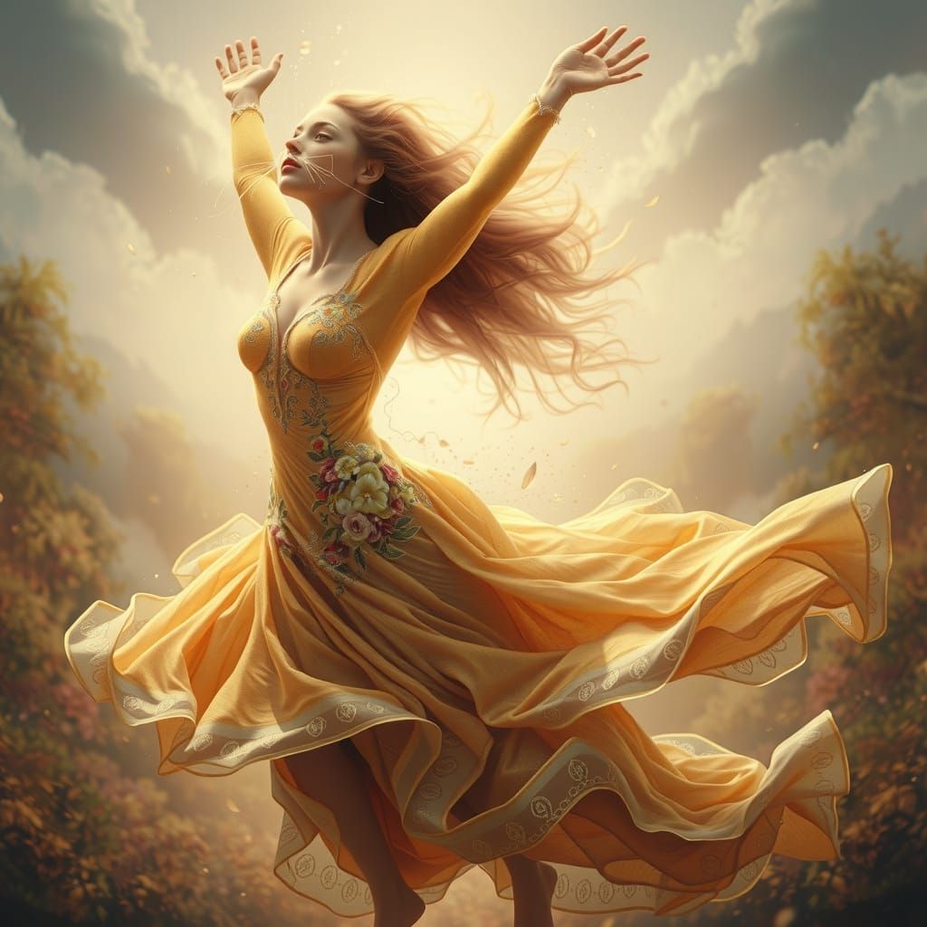 Cat Transforms into Woman in Glowing Golden Dress