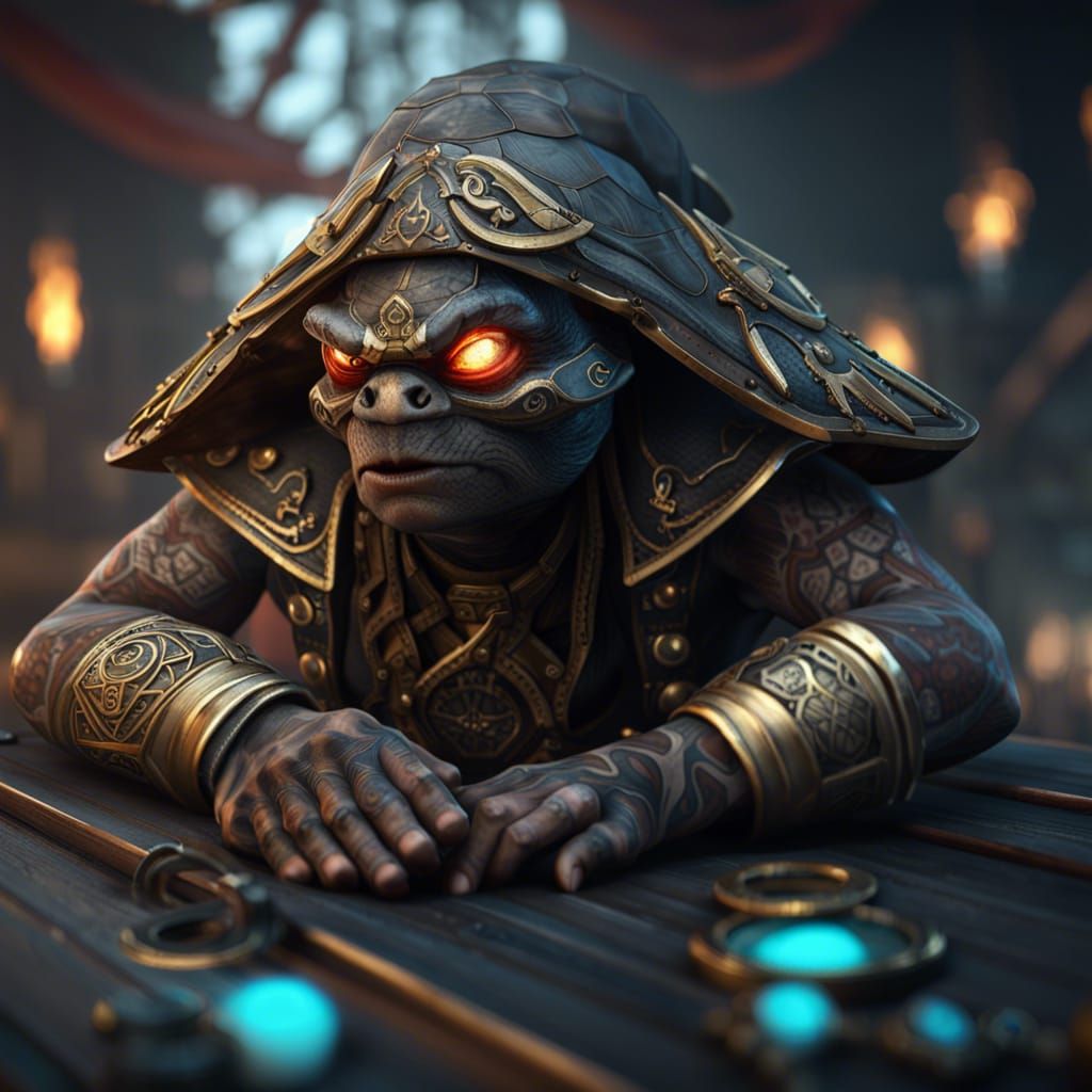Turtle-Human Pirate Warrior Monk in 3D