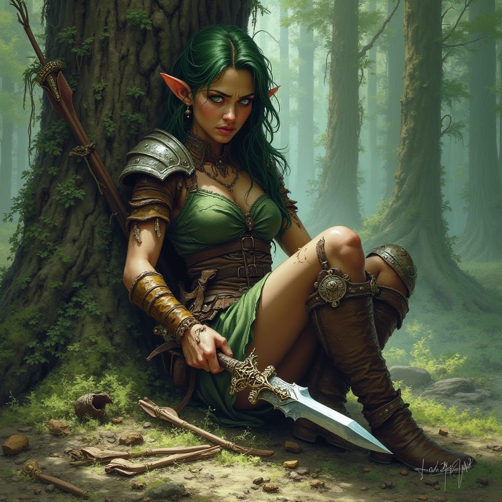 Wood Elf Rogue Soldier Wounded in Battle