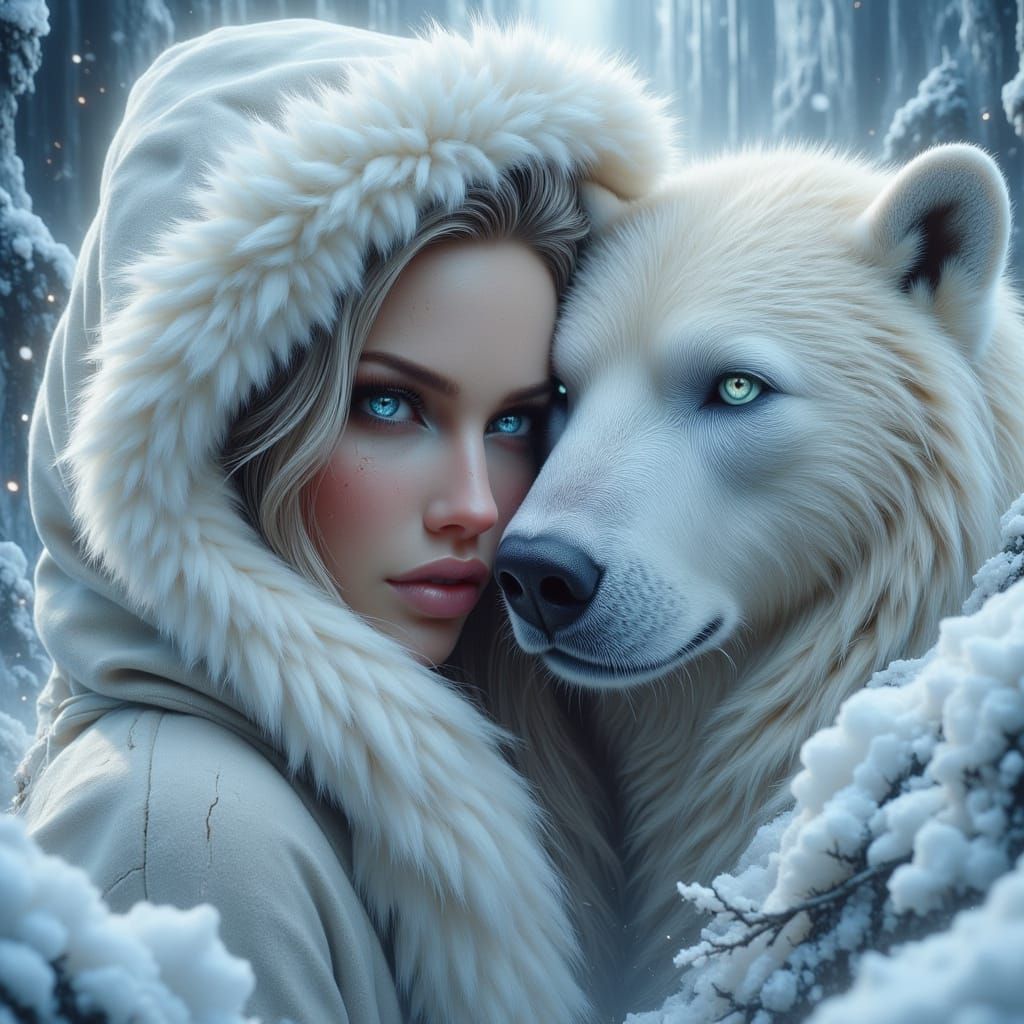 A Polar Bear's Gentle Companion in a Snowy Wonderland