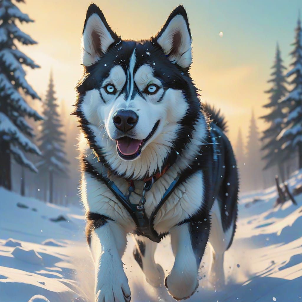 Majestic Husky in Winter Wonderland
