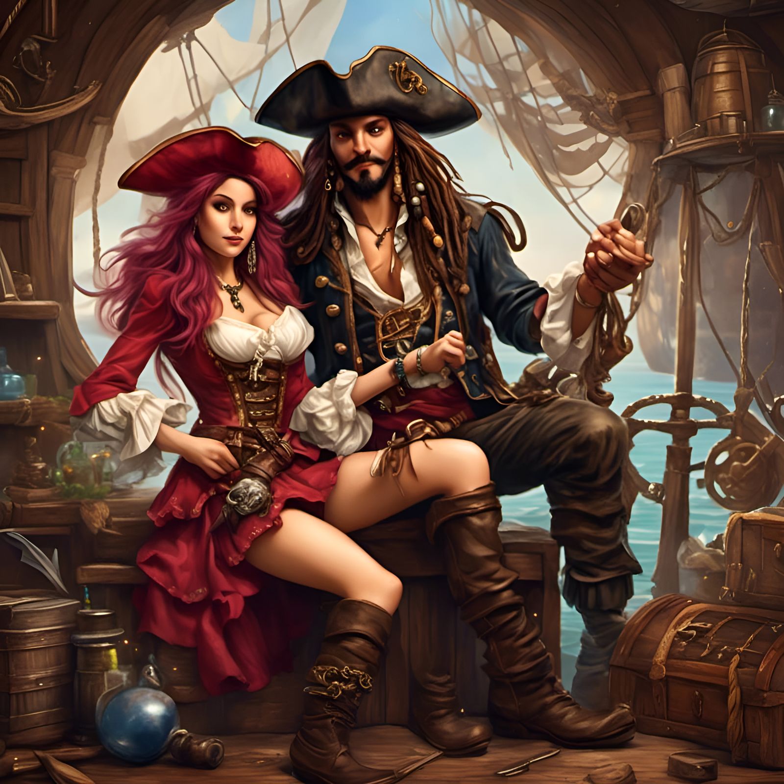 <lora:Daily ranked 2023:1.0> fantasy pirate couple