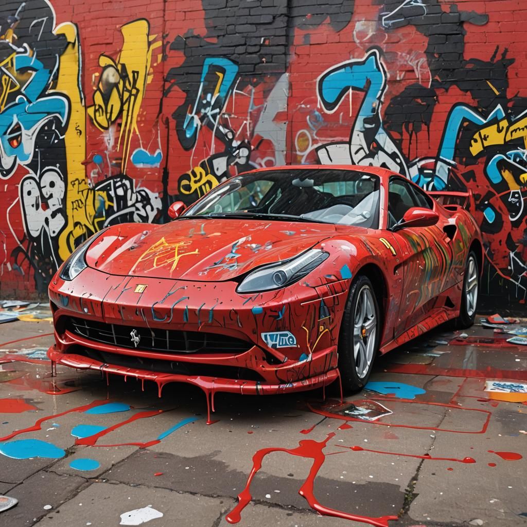 The Flash Ferrari in Vibrant Graffiti Art