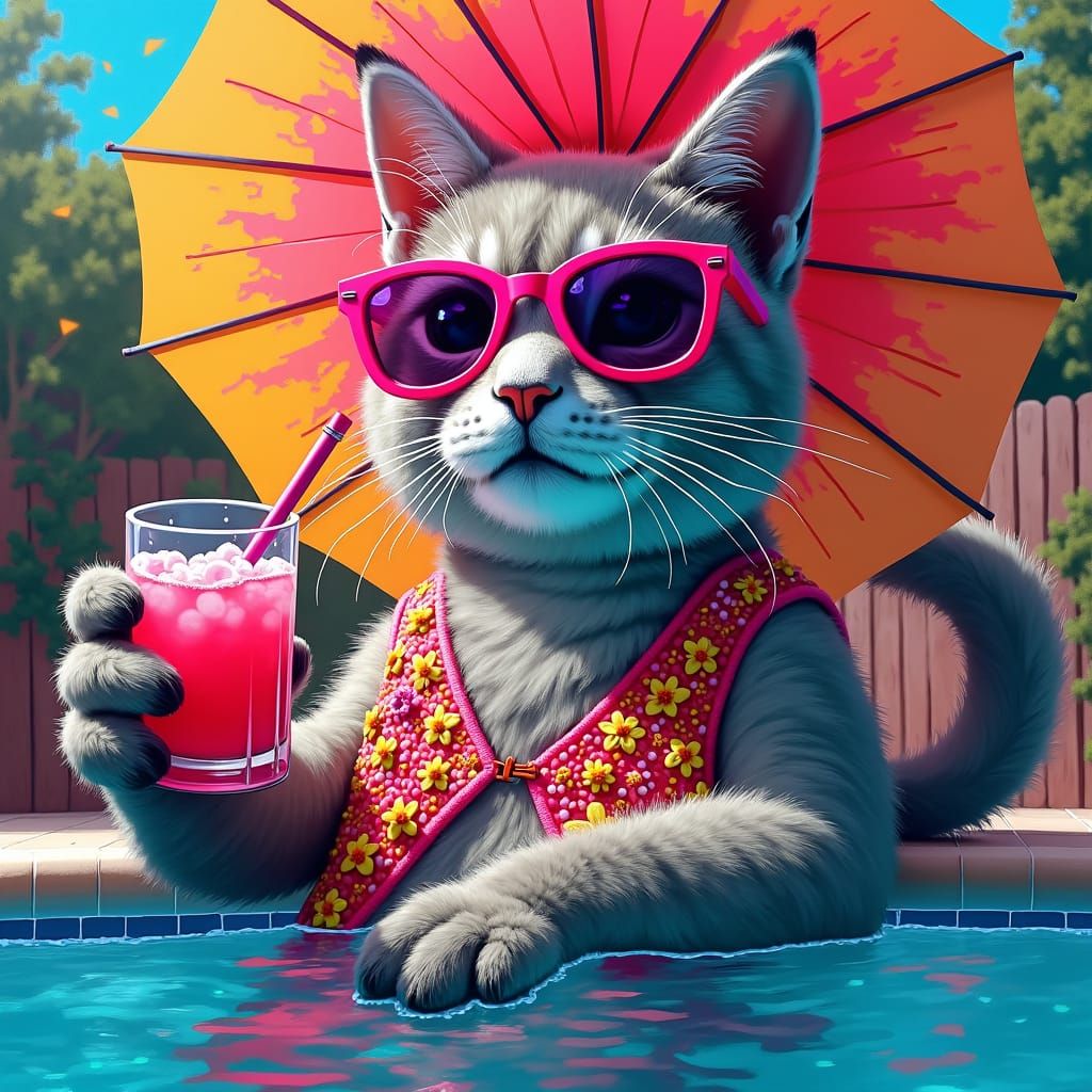 Cat Sipping Drink in Graffiti Street Art Style