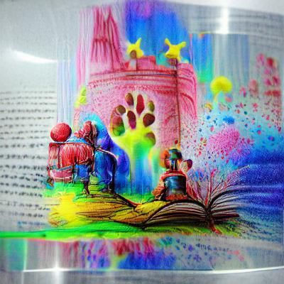 Vibrant Storybook Illustration with Holographic Ink Drawing