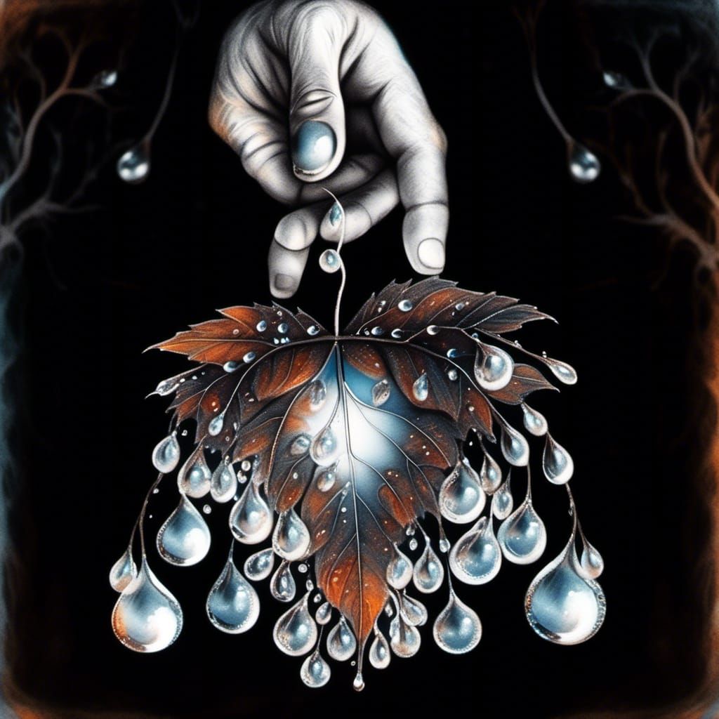 Glistening Dew Drops in Dreamlike Surrealist Style