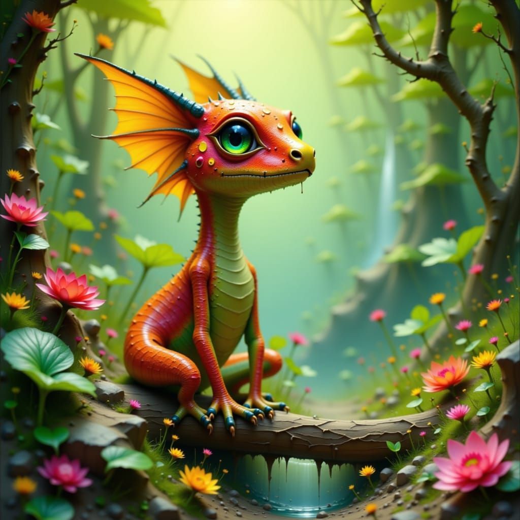 Passion Fruit Dragon Hybrid in Whimsical Fantasy Style