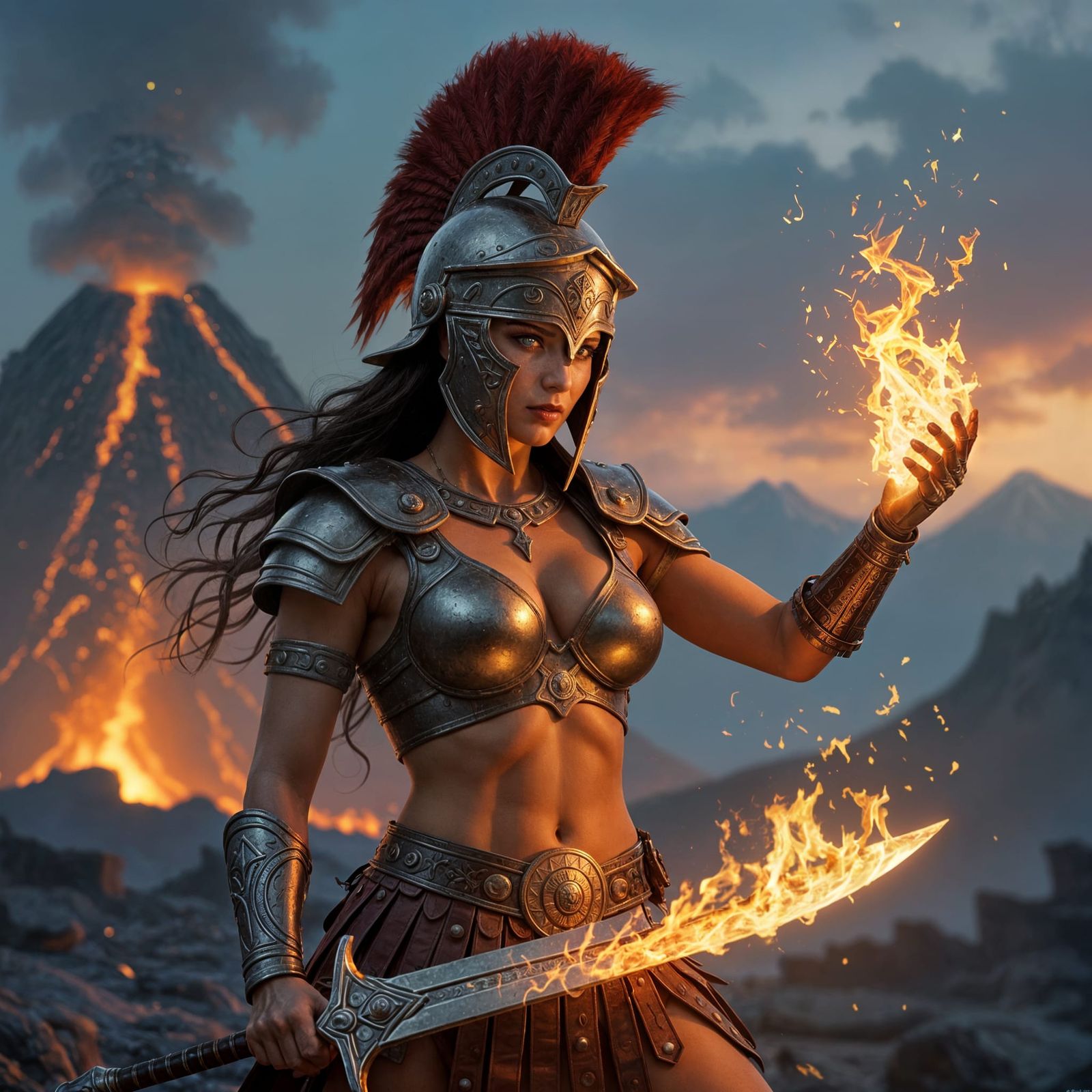 Fierce Gladiator with Flaming Sword, Digital Art