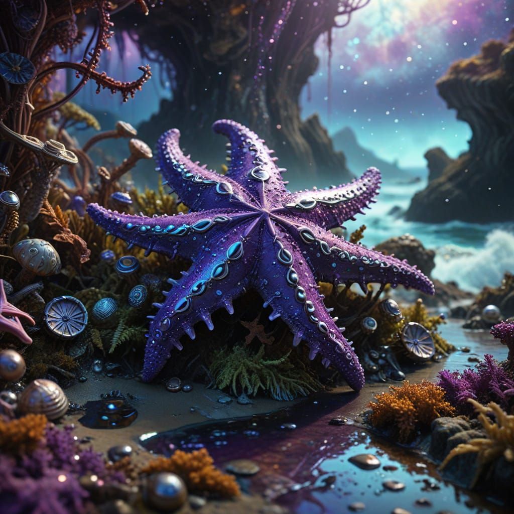 Dreamlike Steampunk Starfish in Vibrant Vortex