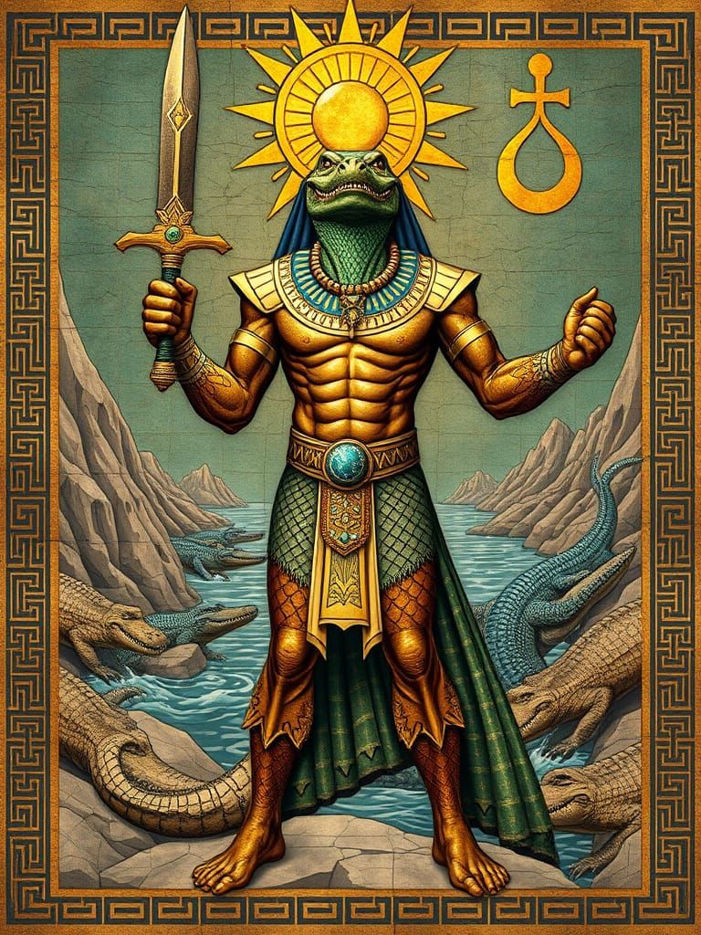 Egyptian God Sobek in Epic Gilgamesh Panel Style