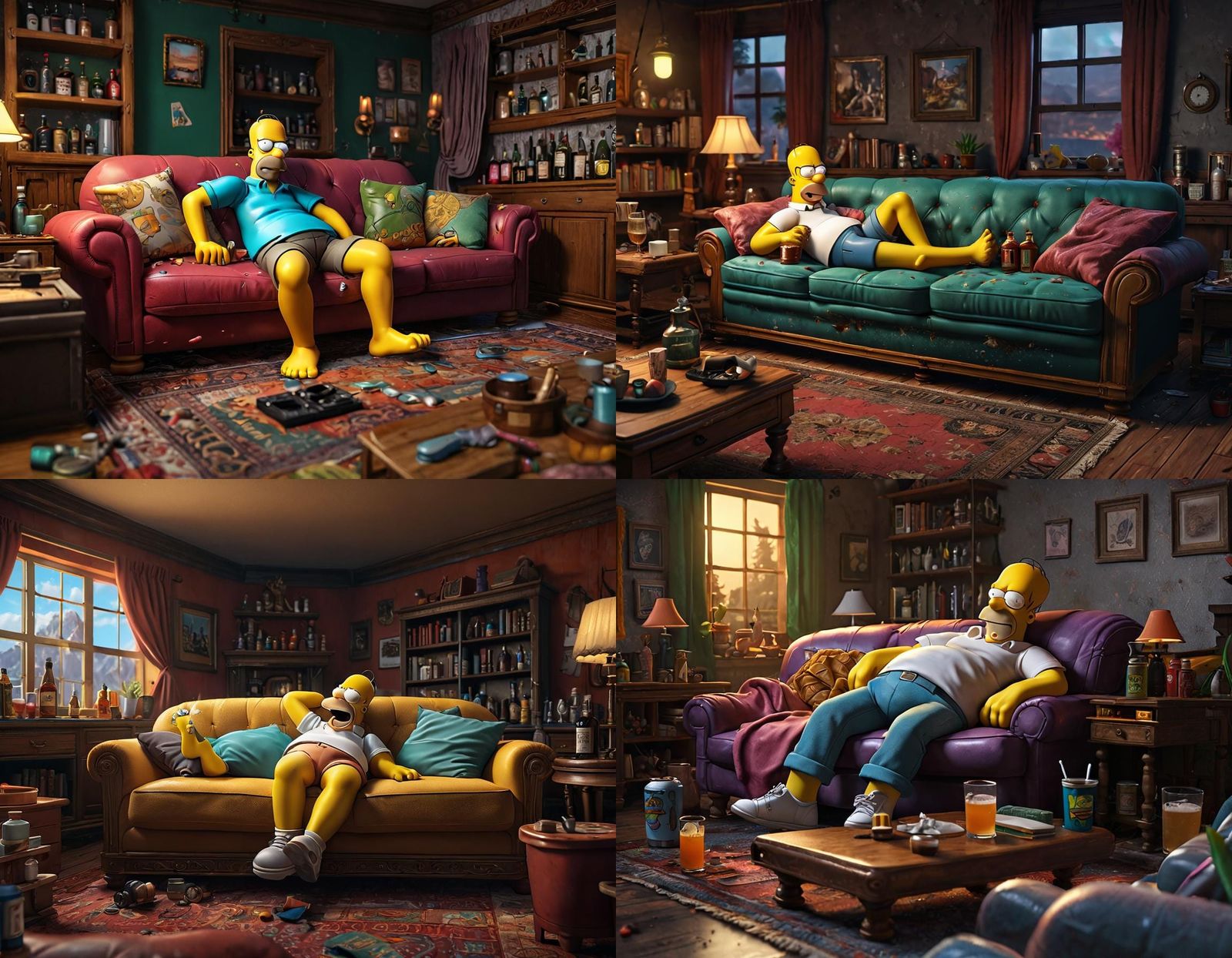 Homer Simpson Passed Out: Vibrant Digital Painting