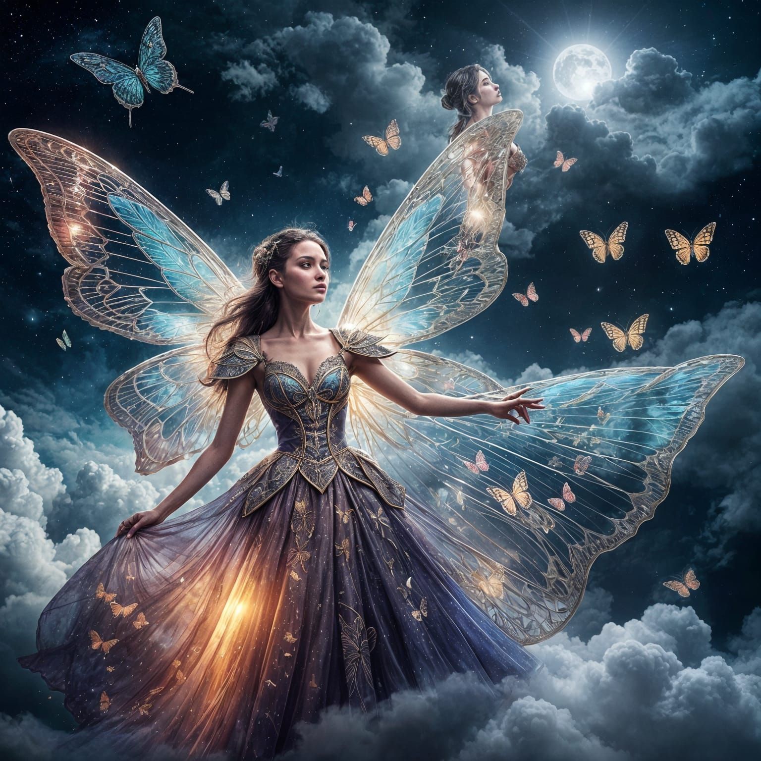 Woman with Butterfly Wings in Magical Dress