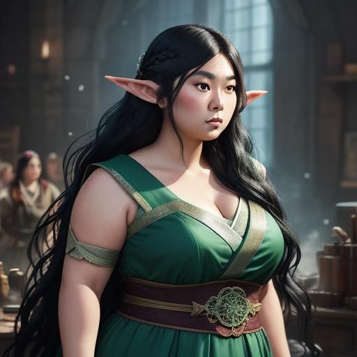 Fantasy Shop Elf Woman: Hyperrealistic Digital Art