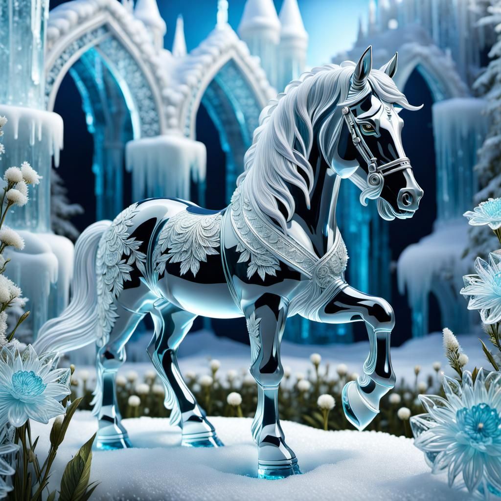 Intricate Ice Sculpture of War Horse
