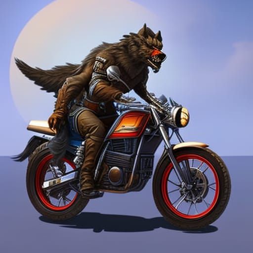 Hyperrealistic Werewolf on Motorcycle Splash Art
