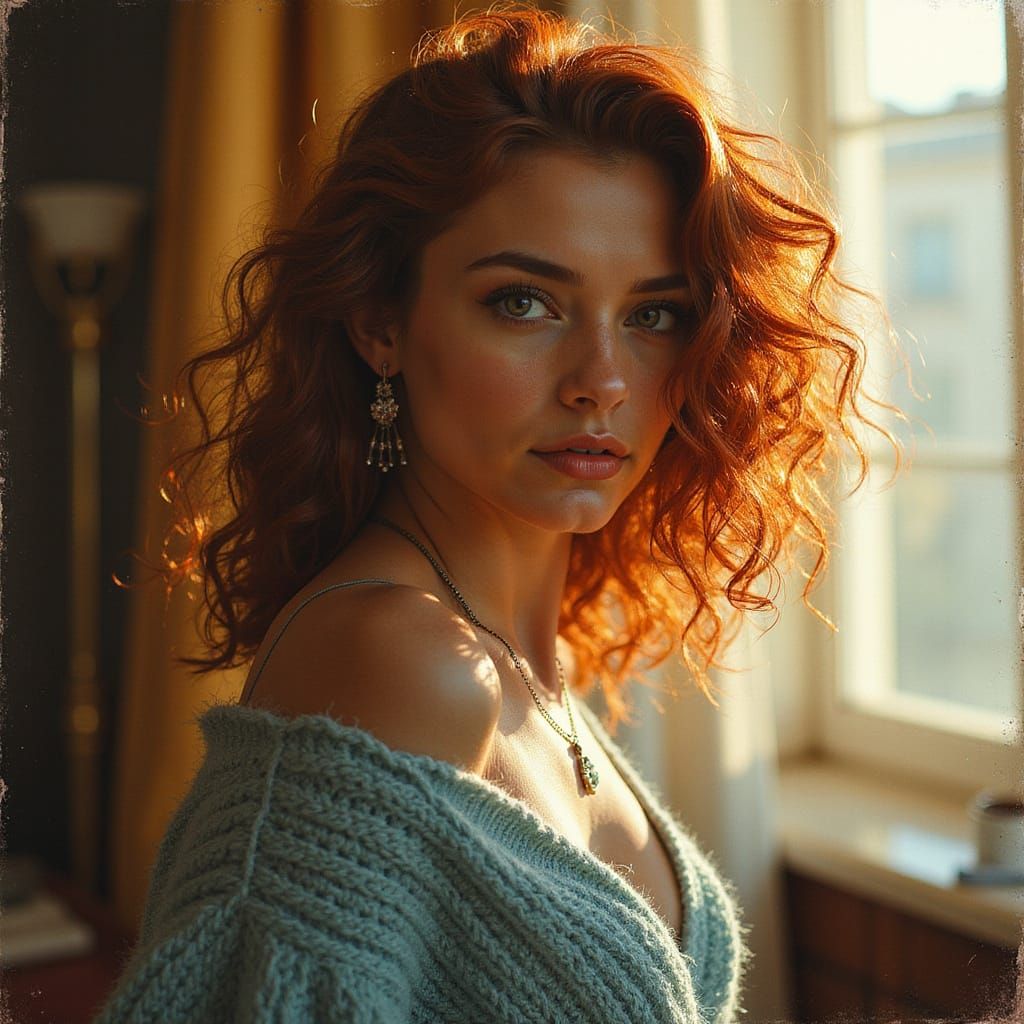 Ethereal Expressionism: Voluptuous Redhead in Earthy Tones