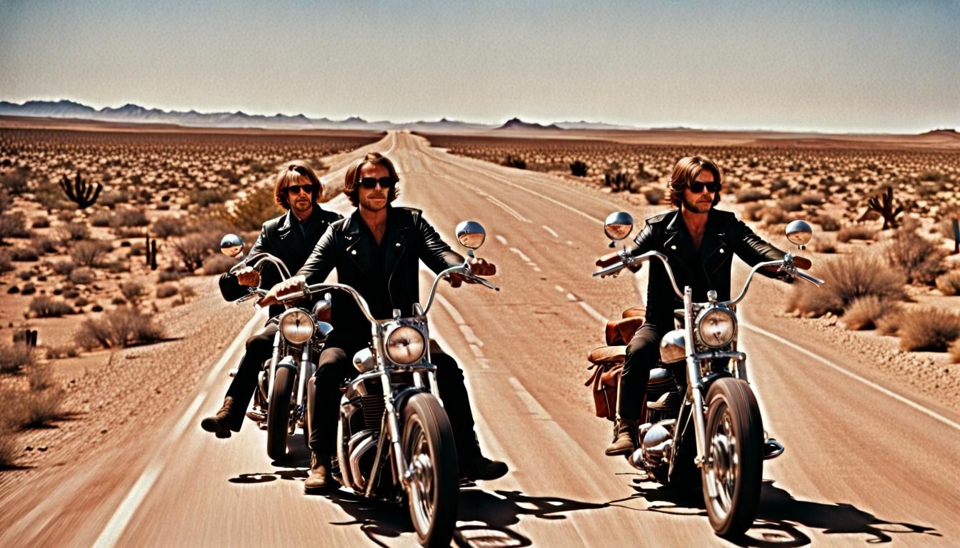 Motorcyclists Ride Route 66: An Easy Rider Scene