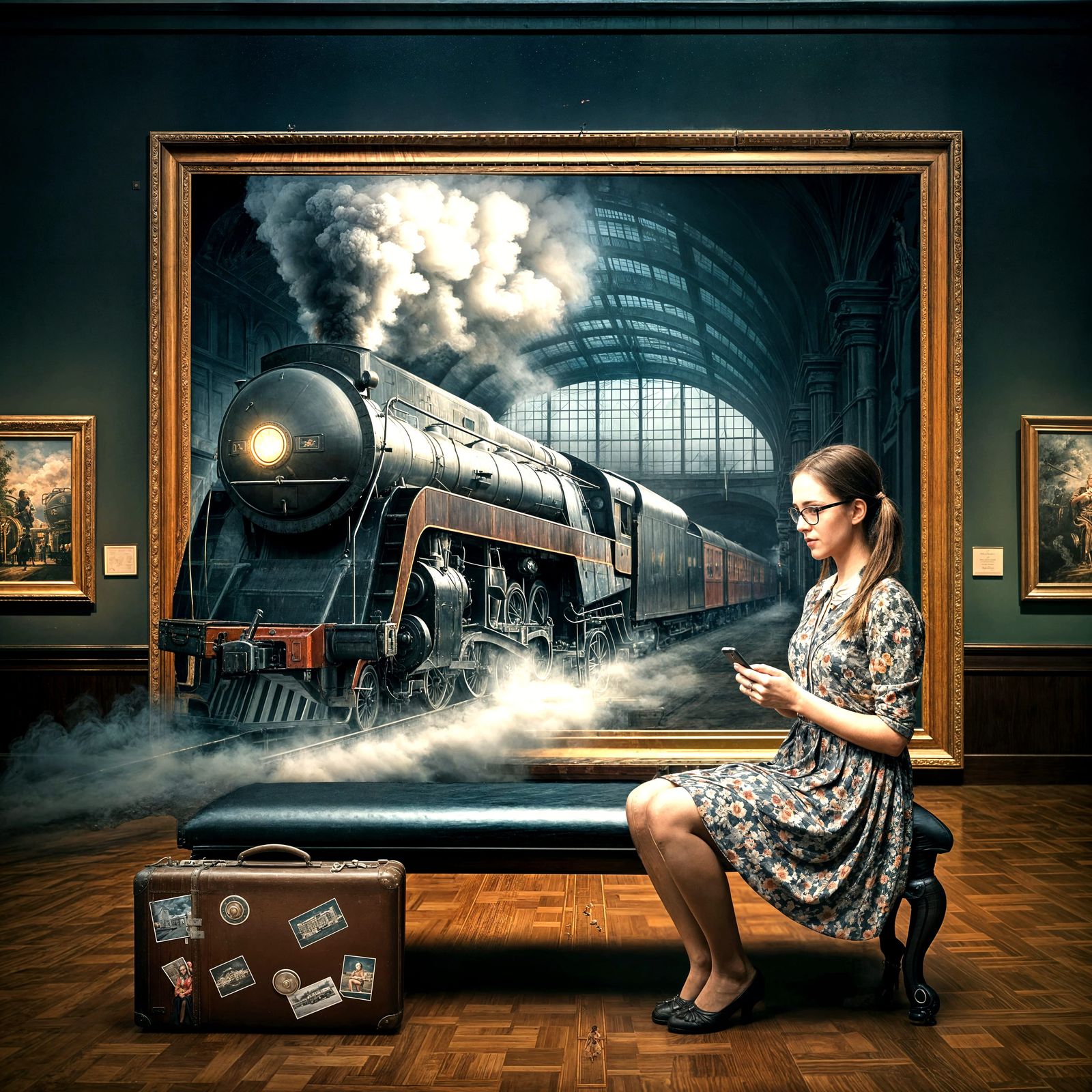 Surreal Photo-Real Image of Train Arriving in Gallery
