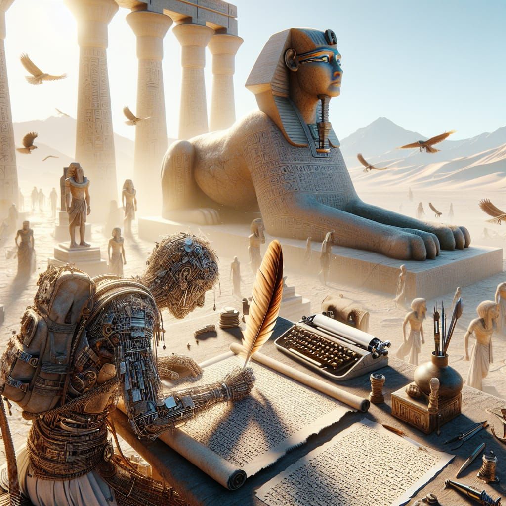 Ancient Egyptian Scribe Amidst Majestic Sphynx